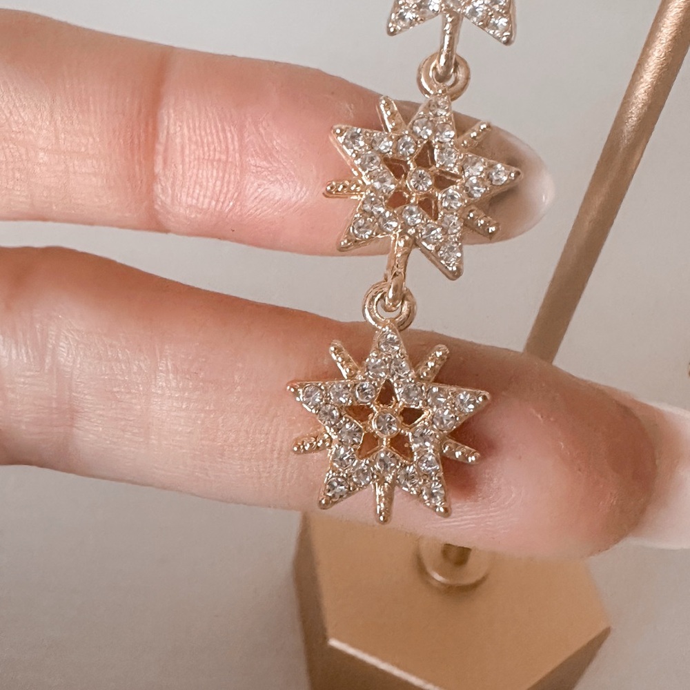 Dazzling Gold Starburst Drop Earrings/Post Starburst Earrings - Picture 4 of 7